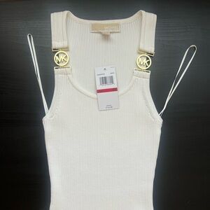 Michael Kors Scoop Neck Ribbed Tank with MK Logo hardware